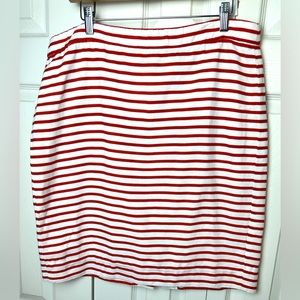 J.CREW THE Pencil Skirt Brick Red White Striped Straight Linen Blends Nautical